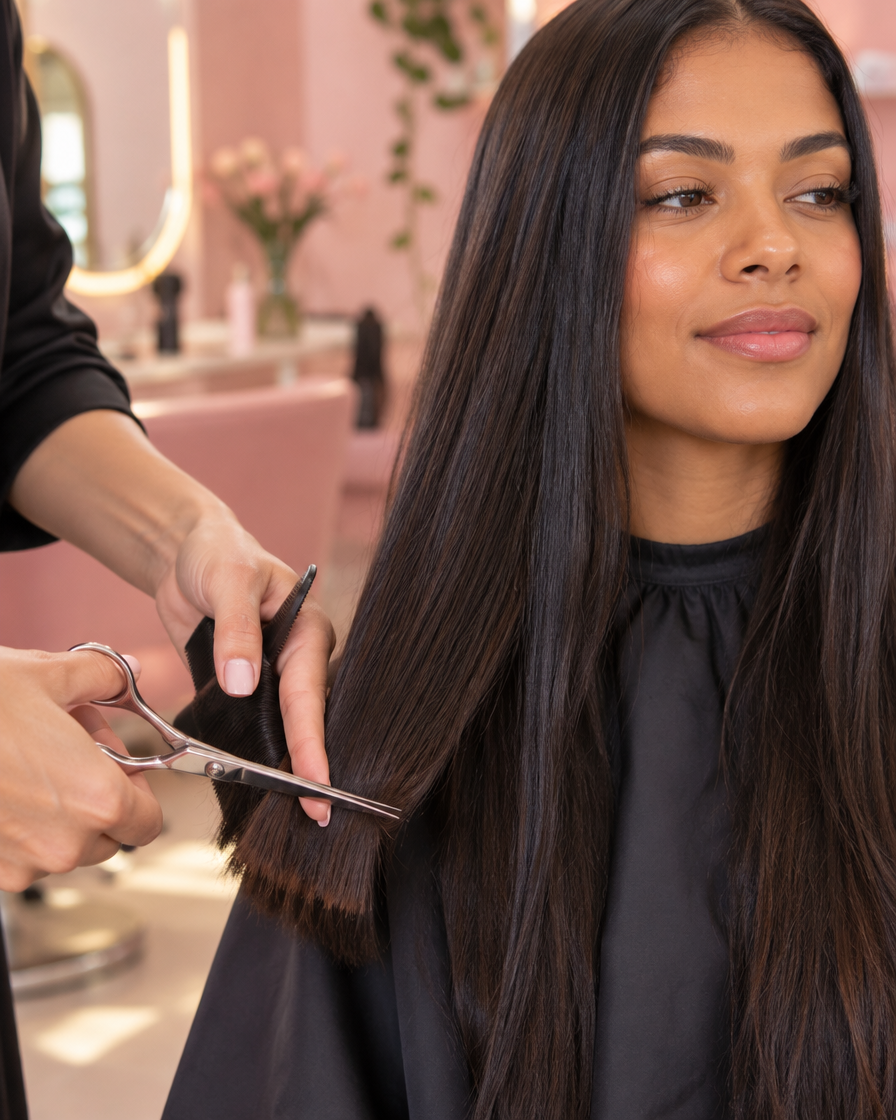 Corte de cabelo feminino em salão de beleza